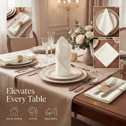 Cloth Napkins Ivory Hemstitch Dinner Napkins Set of 12 (20X20) 100% Cotton Absorbent Washable Durable Reusable Ideal for Hotel Collection Farmhouse Parties Restaurant Lunch Dinner Napkins2