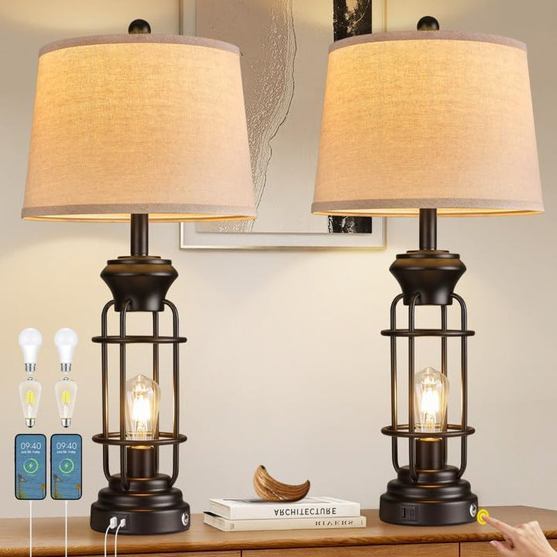 table-lamp-set-of-2-with-usb-ports-28-tall-farmhouse-table-lamp-with-2-nightlight-bulbs-touch-control-table-lamps-for-bedroom-rustic-bedside-lamp-for-end-tables-bulbs-included-black