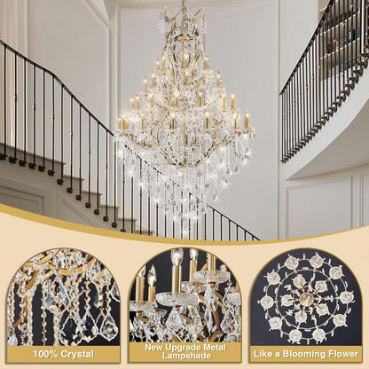44-Lights Large Crystal Chandelier for High Ceilings, Brass Chandelier Modern Light Fixture Maria Theresa Chandeliers for Foyer Entryway Staircase Living Lobby, H75.2 X D49.2-Included Bulbs5