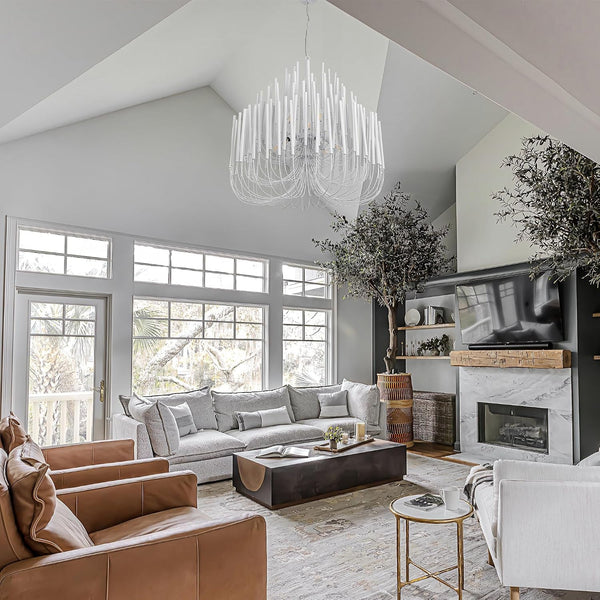 Modern Farmhouse Chandelier for Dining Room 36", Large Vintage White Wood Chandeliers Light for Living Room, Rustic Pendant Lighting Fixture Ceiling Hanging for Foyer Bedroom Entryway4