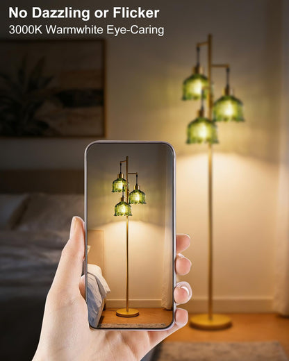 Floral Floor Lamp Dimmable Floor Flower Lamp Green Glass Shade | Gold Tall Lamp 3-Light Bulbs Included,Mid Century Standing Lamp with 5Lbs Heavy Base for Living Room/Bedroom/Sofa Beside7