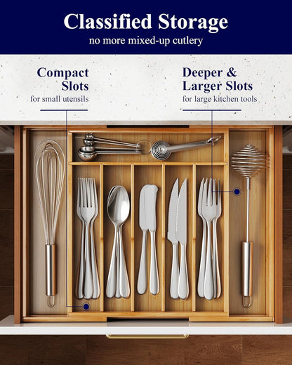 Silverware Organizer, Bamboo Kitchen Drawer Tray, Natural, Large4