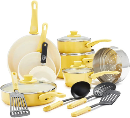 16-Piece PFAS-Free Ceramic Nonstick Cookware Set, Yellow