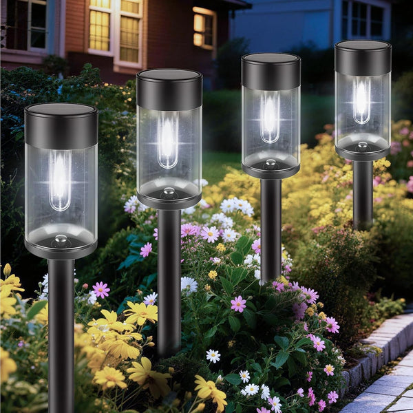 LED Solar Pathway Lights Outdoor with Metal, 8 Pack Waterproof Solar Powered Yard Lighting, Auto On/Off Solar Walkway Light for Garden Lawn Path outside (8, White)1