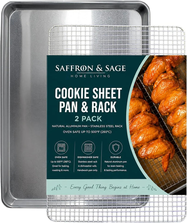 Commercial Quality Cookie Sheet and Rack - Aluminum Half Sheet Baking Pan and Stainless Steel Cooling Rack Set 13X18 Rust & Warp Resistant, Heavy Duty1