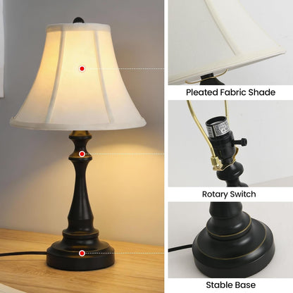 Traditional Table Lamp, Vintage Desk Lamp for Living Room with Fabric Shade, Farmhouse Bedside Lamp Black Finish for Bedroom Nightstand Office Hotel (Pack-01)4