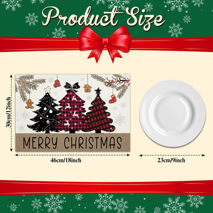 Red Black Buffalo Plaid Tree Merry Christmas Placemats Set of 42