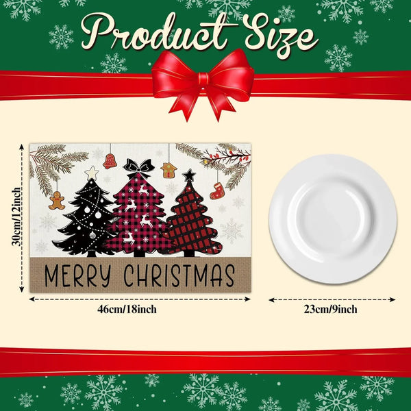 Red Black Buffalo Plaid Tree Merry Christmas Placemats Set of 42