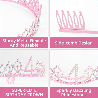 3Rd Birthday Decorations for Girl, Including Crown/Tiara, Sash, Cake Toppers and Number 3 Candles, Pink Party Supplies for 3 Year Old Girl'S Birthday3
