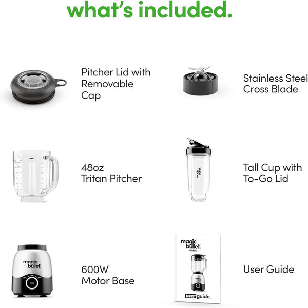 Combo Blender, 600W, 48Oz Pitcher, 16Oz Cup with To-Go Lid, Easy Cleaning, Cross Blade, for Smoothies, Sauces, Shakes, Salsa, Hot Blends, Silver, MBF5020011