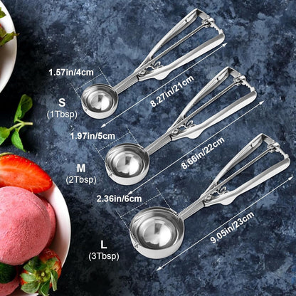 Cookie Scoop,Set of 3 Cookie Dough Scoops for Baking 1 Tbsp,2 Tbsp,3 Tbsp,Stainless Steel Ice Cream Scooper with Trigger Release for Cupcake,Ice Cream,Muffin,Meatball,Melonball4