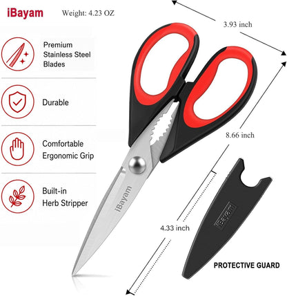 3-Pack 8.7" Kitchen Scissors All Purpose Heavy Duty Shears W/Sheath | Soft Comfort Grip, Dishwasher Safe, Stainless Micro-Serrated Edge Blades, Cooking Poultry Herbs Meat Seafood Tools4