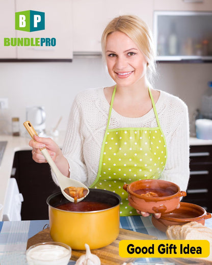 Silicone Soup Ladle and Spaghetti Spoon Set with Wooden Handle, Non Stick Heat Resistant Kitchen Utensils for Cooking, Stirring, Serving Pasta, Soup & Sauce(Khaki)7