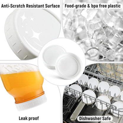 10 WIDE Mouth & 10 REGULAR Mouth Mason Jar Lids - 20 Pack Food Grade Plastic Mason Jar Caps for Ball, Kerr and More Canning Jars - Leakproof & Dishwasher Safe - White4