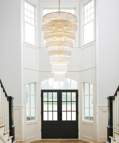Large Gold Chandeliers H68 Modern High Ceiling Chandelier 7-Tier Glass Chandelier Foyer Entryway Ceiling Light Fixture for Staircase Grand Living Room Entry Extra Long7