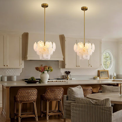 Modern Gold Glass Chandelier, 4-Light Crystal Ceiling Pendant, round Adjustable Hanging Fixture for Dining Room, Living Room, Bedroom, Foyer, G9 Base6