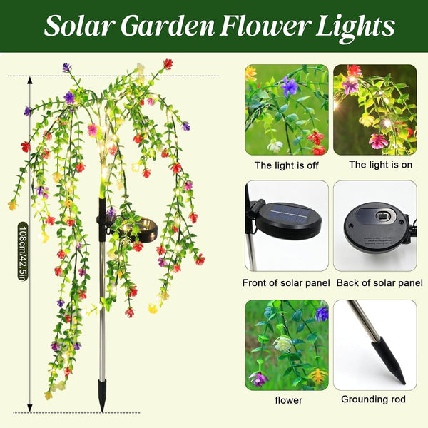 Solar Garden Lights Outdoor Waterproof, 4 Pack Solar Flower Lights Outdoor with Multicolor Eucalyptus Flowers & 2 Lighting Modes, Decorative Solar Lights Outdoor for Yard Patio Lawn Decor, Gifts2