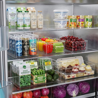 8 PACK Freezer Organizer Bins Fridge Organizers and Storage Stackable Refrigerator Organizers Bins with Side Handles Clear Storage Bins for Pantry, under Sink, Kitchen Cabinet5