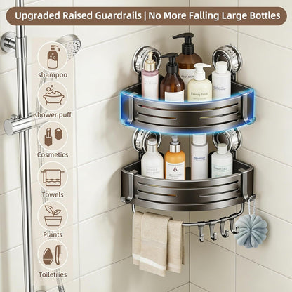 Suction Cup Corner Shower Caddy, No Drill, 2 Tier, Gray7