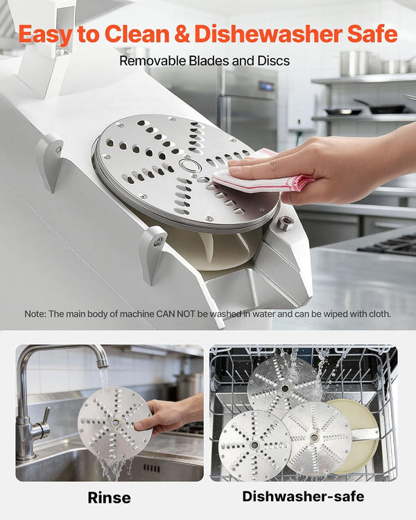 Commercial Food Processor 550W Electric Vegetable Slicer 6 Blades | 2 Feeding Holes, 1600 RPM Stainless Steel Vegetable Processor, Interchangeable Blade, 3Mm/4Mm/7Mm Shred and 2Mm/4Mm Slice8