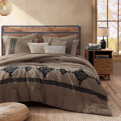 Embroidery Queen Comforter Set 7 Pieces Taupe Grey Bed in a Bag8