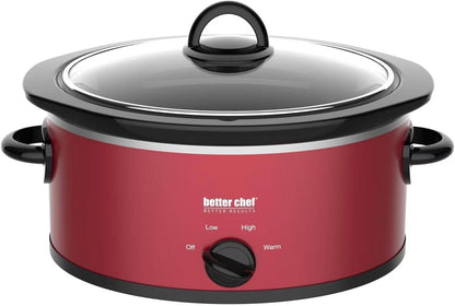 Oval Slow Cooker | 3-Quart | 3-Tempature Settings | Side Handles | Glass Lid | Enamel Stoneware Insert (Red)1