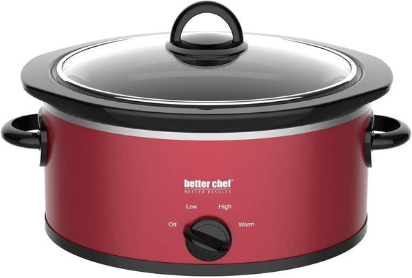 Oval Slow Cooker | 3-Quart | 3-Tempature Settings | Side Handles | Glass Lid | Enamel Stoneware Insert (Red)1