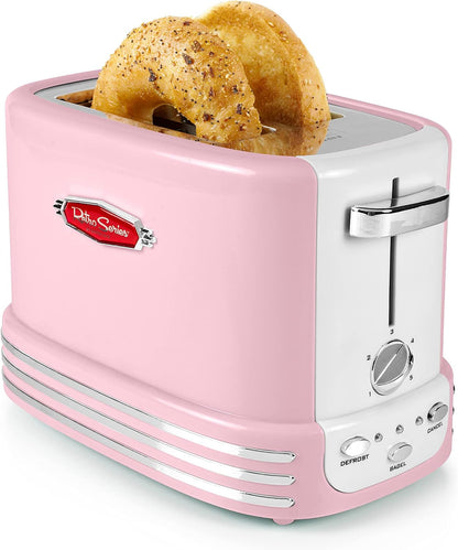 Retro Countertop Microwave Oven - Large 800-Watt - 0.9 Cu Ft - 12 Pre-Programmed Cooking Settings - Digital Clock - Kitchen Appliances - Pink & Retro Wide 2-Slice Toaster, Vintage Design5