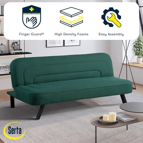 Fairwood 66.1" Convertible Futon Sofa, Short Twin Size, Modern Boho, Dream Coil Comfort, Fingerguard Pinch Point Protection, Soft Woven Polyester Fabric, Forest Green5