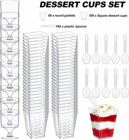 320-Pack Dessert Cups with Spoons 5 Oz Mini Plastic Dessert Cups for Party Yogurt Parfait Jello Fruit Appetizer Cocktail Small Clear Reusable Square and round Goblet-Shaped Dessert Bowls Shot Glasses7