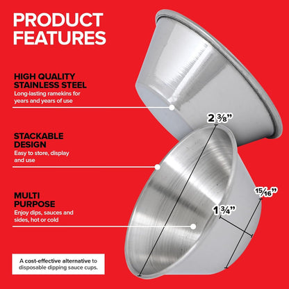 1.5 Oz Stainless Steel Condiment Cups (12 Pack), Individual Portion Dipping Sauce Cups, Small Metal Ramekins for Ketchup, Marinara, BBQ Sauce, and More! Reusable Condiment Cups for Restaurants3