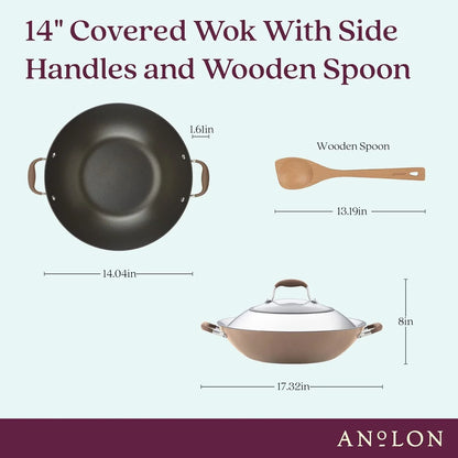 Advanced Home Hard Anodized Nonstick Wok/Stir Fry with Lid and Cooking Tool, 14 Inch, Bronze2