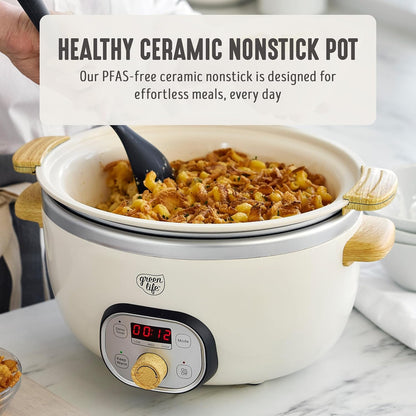 6QT Ceramic Nonstick Slow Cooker, Cooktop/Oven Safe, Cream | Pfas-Free Nonstick Removeable Inner Pot, Dishwasher Safe Components, Programmable, Keep Warm, Delay Timer, Family Sized3