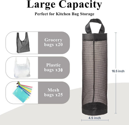 Plastic Bag Holder, Grocery Bag Holder Mesh Hanging Storage Bag Dispenser (Black 2 Packs)4