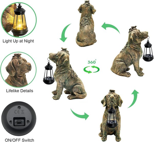 Garden Statue Dog Figurine Decor with Solar Lights 11In Outdoor Decoration3