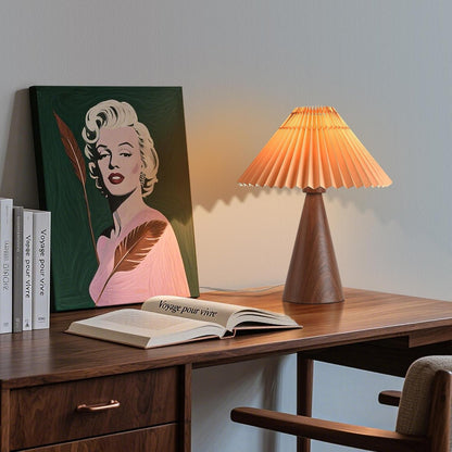 Wood Small Table Lamp, Mini Cute Table Lamp, Pleated Table Lamp,Wooden Grain Bedroom Lamps for Nightstand, Small Scalloped Lamp Shade Table Lamps for Small Spaces for Bedroom,Living Room6