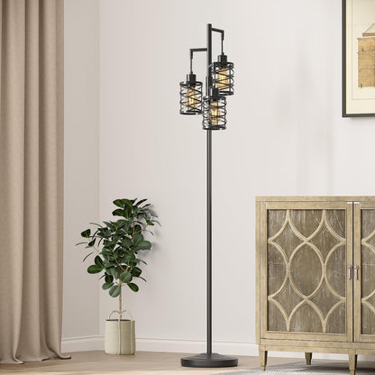 70" Industrial Floor Lamp, Stepless Dimmable Standing Lamp with 3 Bulbs, Farmhouse Corner Standing Tree Lamp for Living Room, Tall Lamps for Bedroom, Office, Study Room, Dining Room, Black6