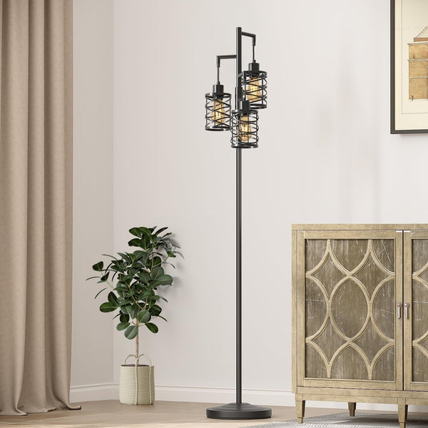 70" Industrial Floor Lamp, Stepless Dimmable Standing Lamp with 3 Bulbs, Farmhouse Corner Standing Tree Lamp for Living Room, Tall Lamps for Bedroom, Office, Study Room, Dining Room, Black6