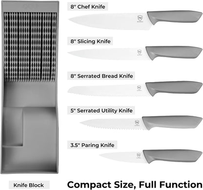 In-Drawer Kitchen Knife Set, Space-Saving Cutlery and Kitchen Organizer, Includes Chef, Bread, Santoku, Utility and Paring Knives, 6-Piece Knives Sets, Gray8