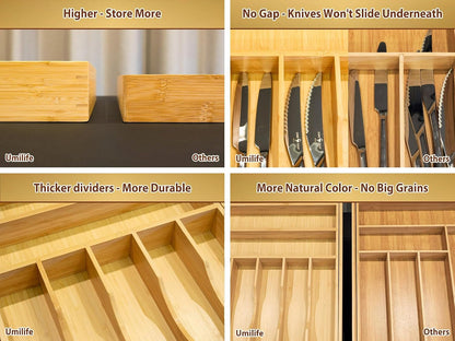Large Expandable Kitchen Silverware Utensils Drawer Organizer, 2.5" Extra High Adjustable Drawer Divider with Curved Grooves, Bamboo Wood Cutlery Tray Flatware Holder5