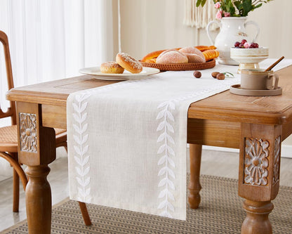 Embroidered Table Runner, White Table Runners 90 Inches Long5