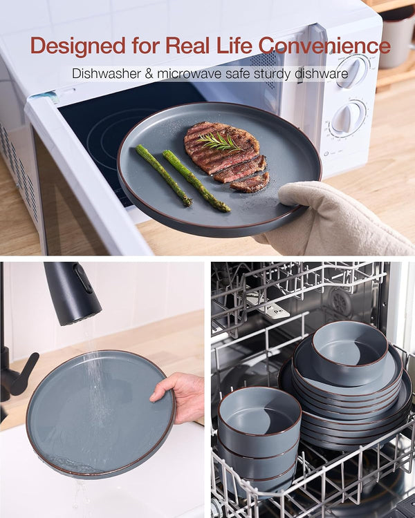 Nebula Ridge 12-Piece Stoneware Dinnerware Set, Charcoal7