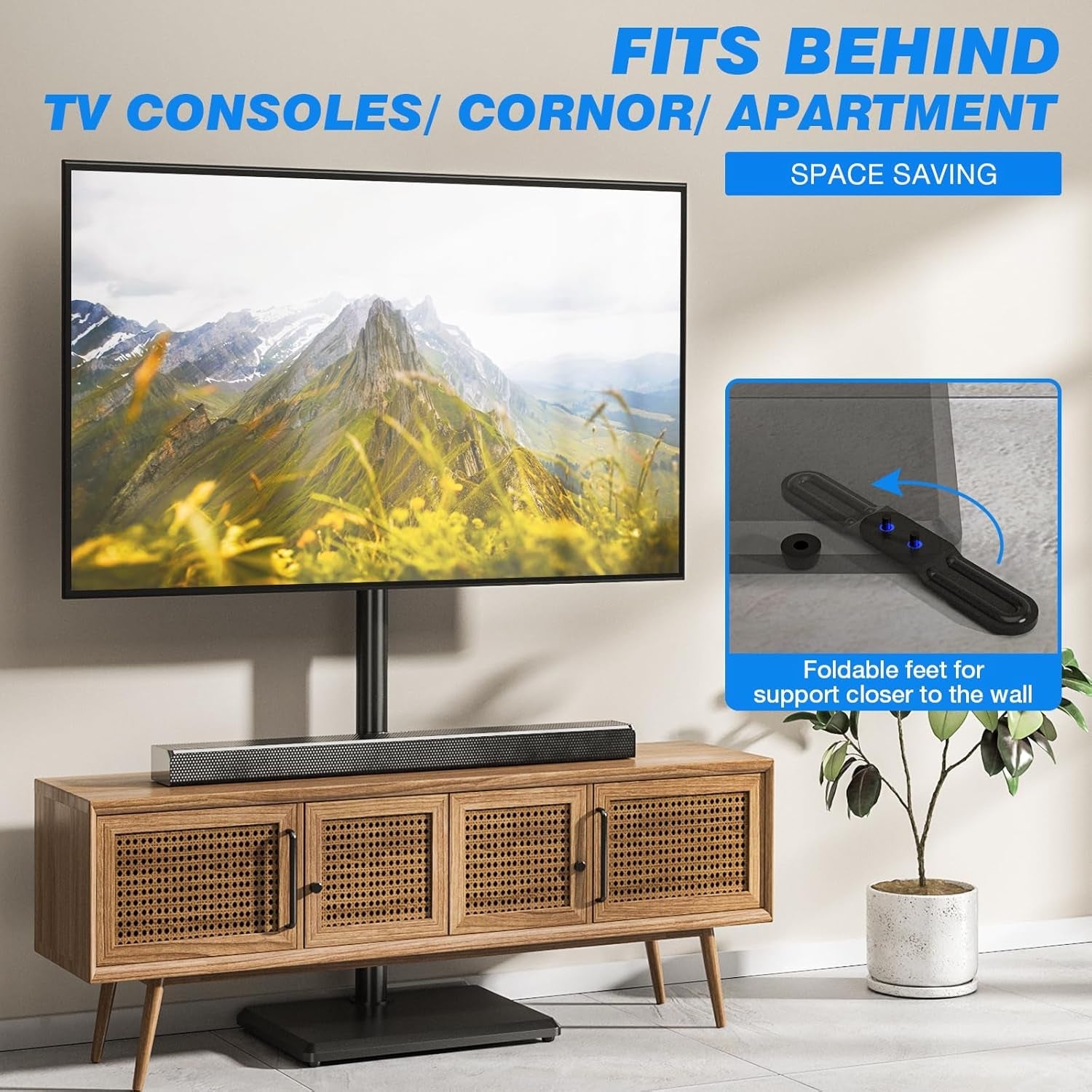 swivel-floor-tv-stand-for-32-65-inch-flat-screen-tvs-height-adjustable-mount-solid-wood-base-space-saving-holds-88lbs-max-vesa-400x400mm-for-living-room-bedroom-corner