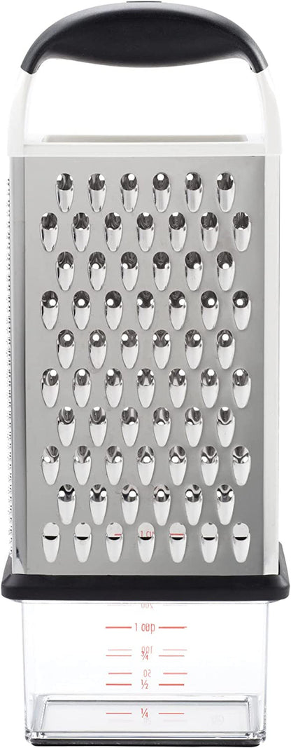 OXO Good Grips 4-Sided Box Grater for Cheese & Vegetables with Container | Stainless Steel Grating Surfaces, Non-Slip Handle, Detachable Container, Cheese, Vegetables, Zesting, Multi Purpose Grater1