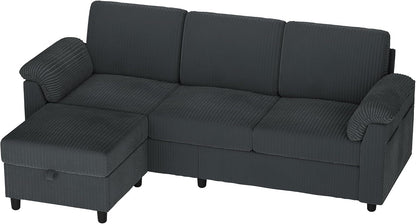 79" Convertible Sectional Couches Sofa with Storage Ottoman, 3 Seat L Shaped Couch with Side Storage Pockage, Small Couches for Living Room, Apartment and Small Space, Grey8