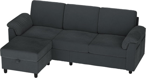 79" Convertible Sectional Couches Sofa with Storage Ottoman, 3 Seat L Shaped Couch with Side Storage Pockage, Small Couches for Living Room, Apartment and Small Space, Grey8