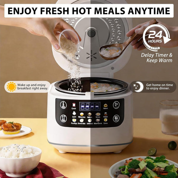 Portable Digital Rice Cooker, 6-Cup (Uncooked)/12-Cup (Cooked) Small Rice Maker with Steaming Basket, Mini Rice Cooker with 2L Removable Nonstick Inner Pot, 10 Menu Options, Auto Keep Warm, 24 Hour Delay Timer, White7