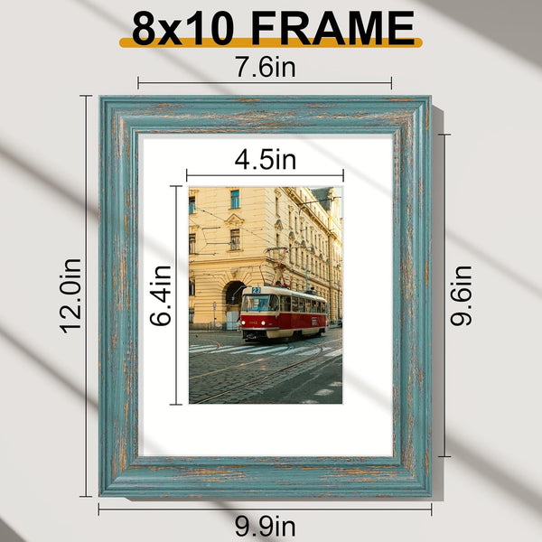 8X10 Picture Frames Set of 2, Vintage Photo Frames, Rustic Blue2