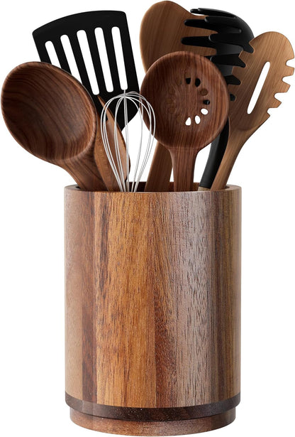 Utensil Holder, Acacia Wood Kitchen Utensil Holder for Countertop, 360°Rotating Cooking Utensil Crock for Kitchen Counter, 7.2" Large Utensil Organizer for Spatula1