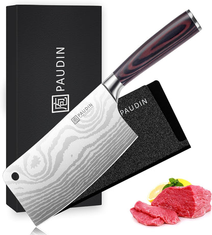 Cleaver Knife 7 Inch, Ultra Sharp Meat Cleaver, High Carbon Stainless Steel Butcher Knife with Wood Handle, Gifts for Men1